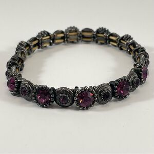 Steampunk Black Tone Purple Rhinestone Stretch Bracelet Goth Punk Rock Statement